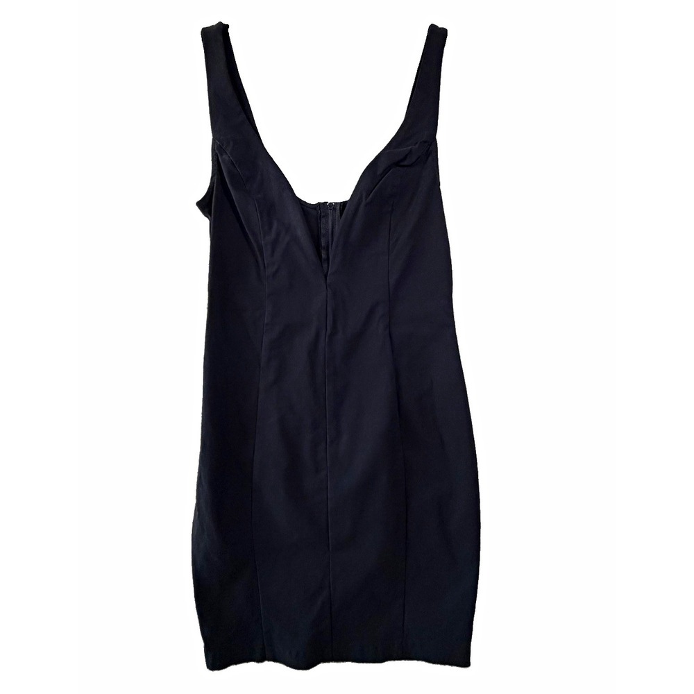 Foreign Exchange Women Small Black Bodycon Mini Dress Deep V Sleeveless Stretch